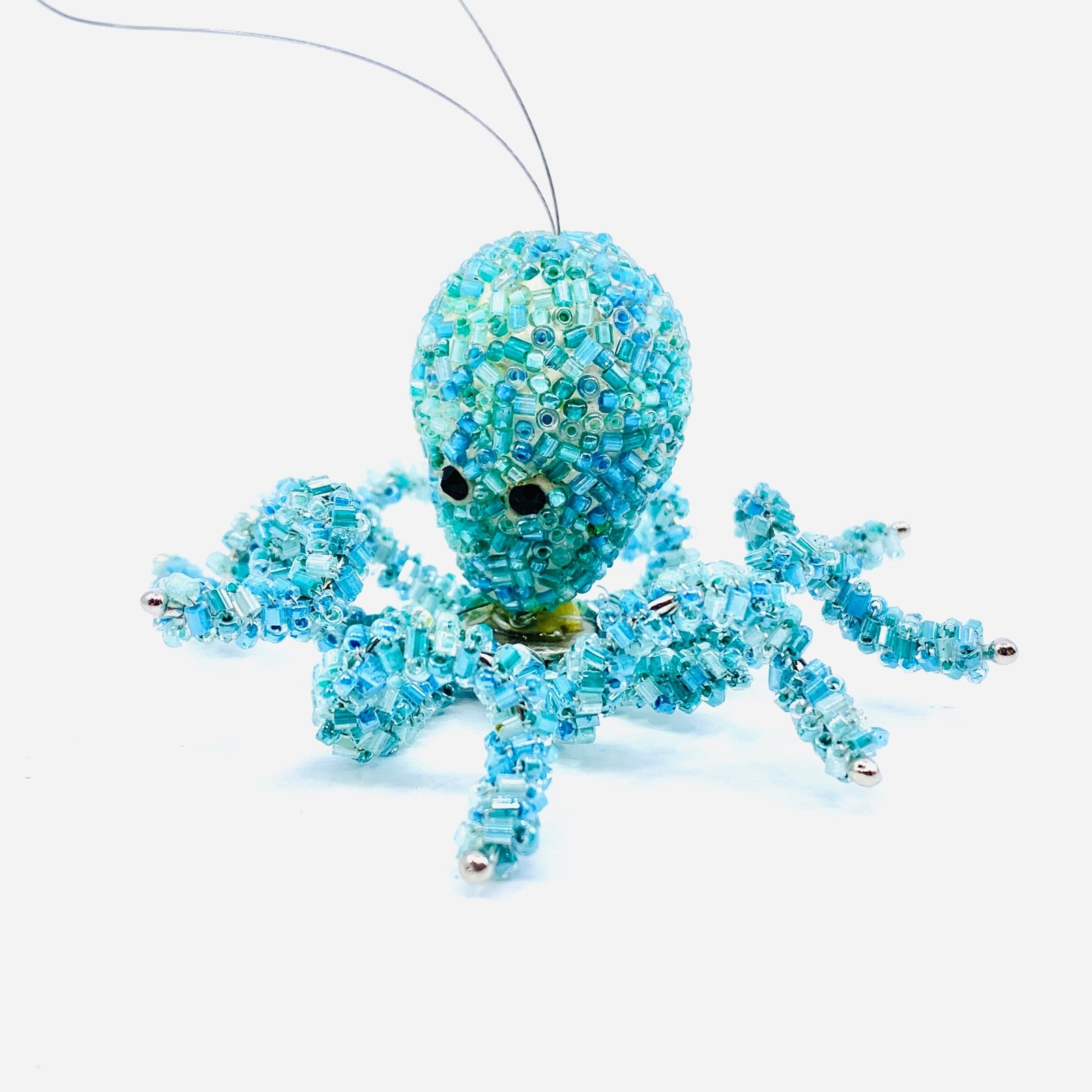 Glass Bead Octopus Ornament, Teal Miniature C&F Enterprises 