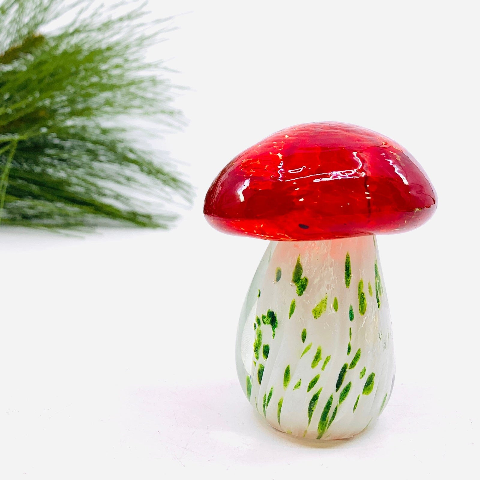 Small Glass Mushroom, Green Spotted with Red Cap Decor Chesapeake Bay 