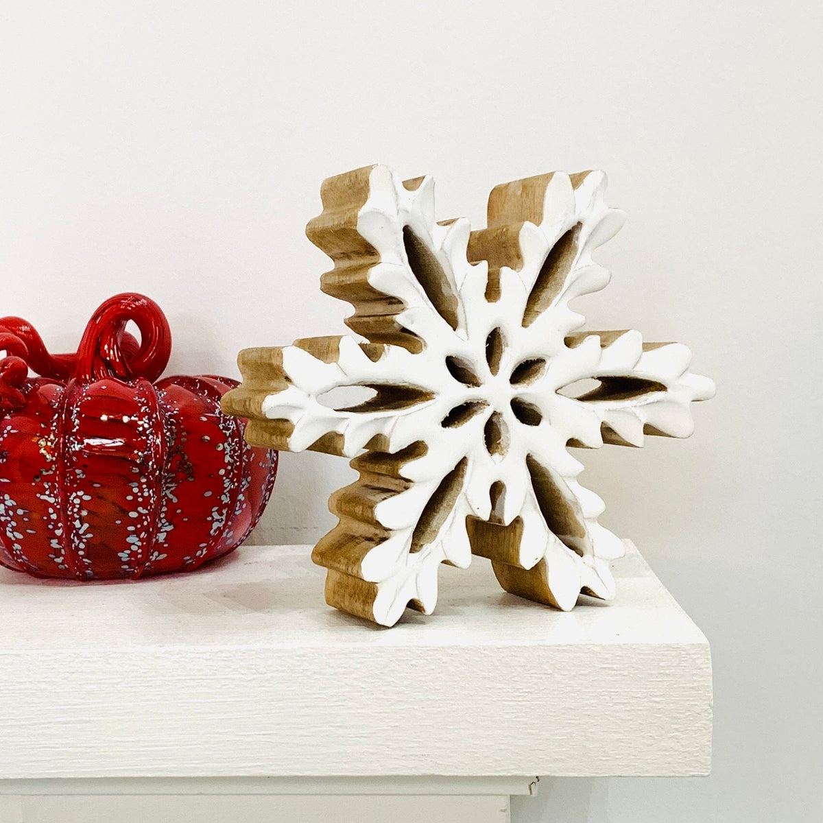 Enamel White Wooden Snowflake Décor Oak Street 