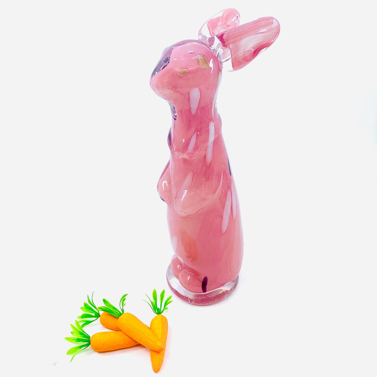 Tall Glass Bunny, Flecked Pink Diamond Star 