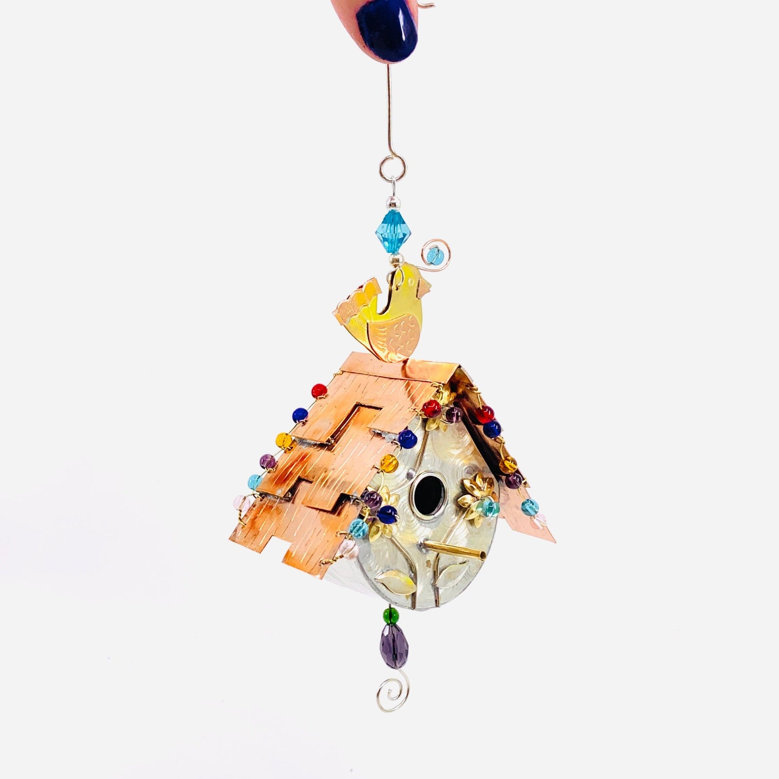 Mixed Metal Ornament Chickadee Birdhouse Miniature Pilgrim Imports 