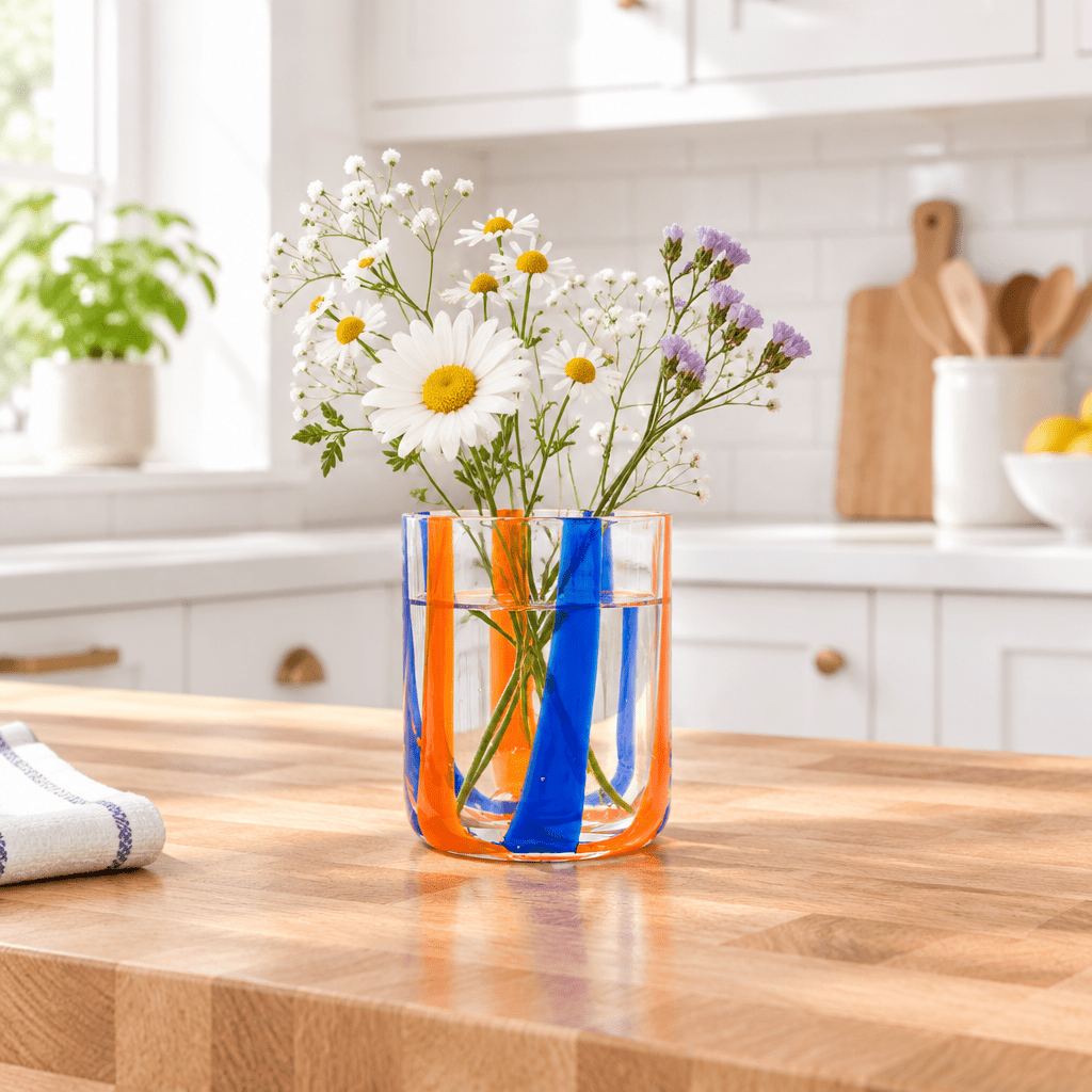 Striped Glass Tumbler, Red Decor One Hundred 80 Degrees 