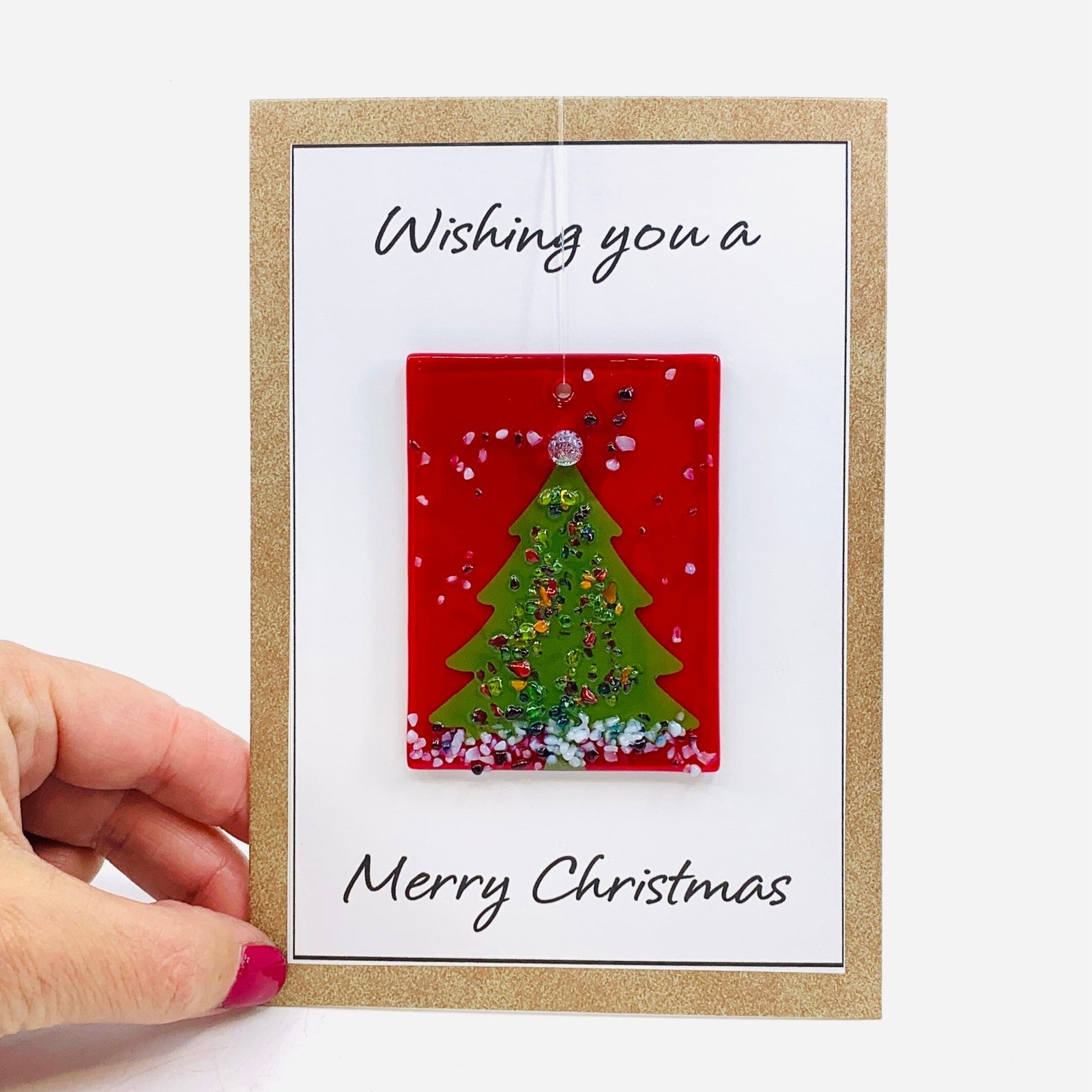 Fused Glass Christmas Tree Suncatcher, 2 Decor Glimmer Glass Gifts 