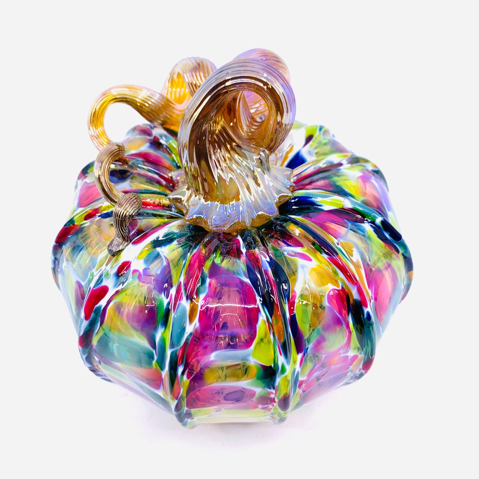 Jewel Over White Squat Pumpkin with a Gold Stem Gabby Luke Adams Glass Blowing Studio 