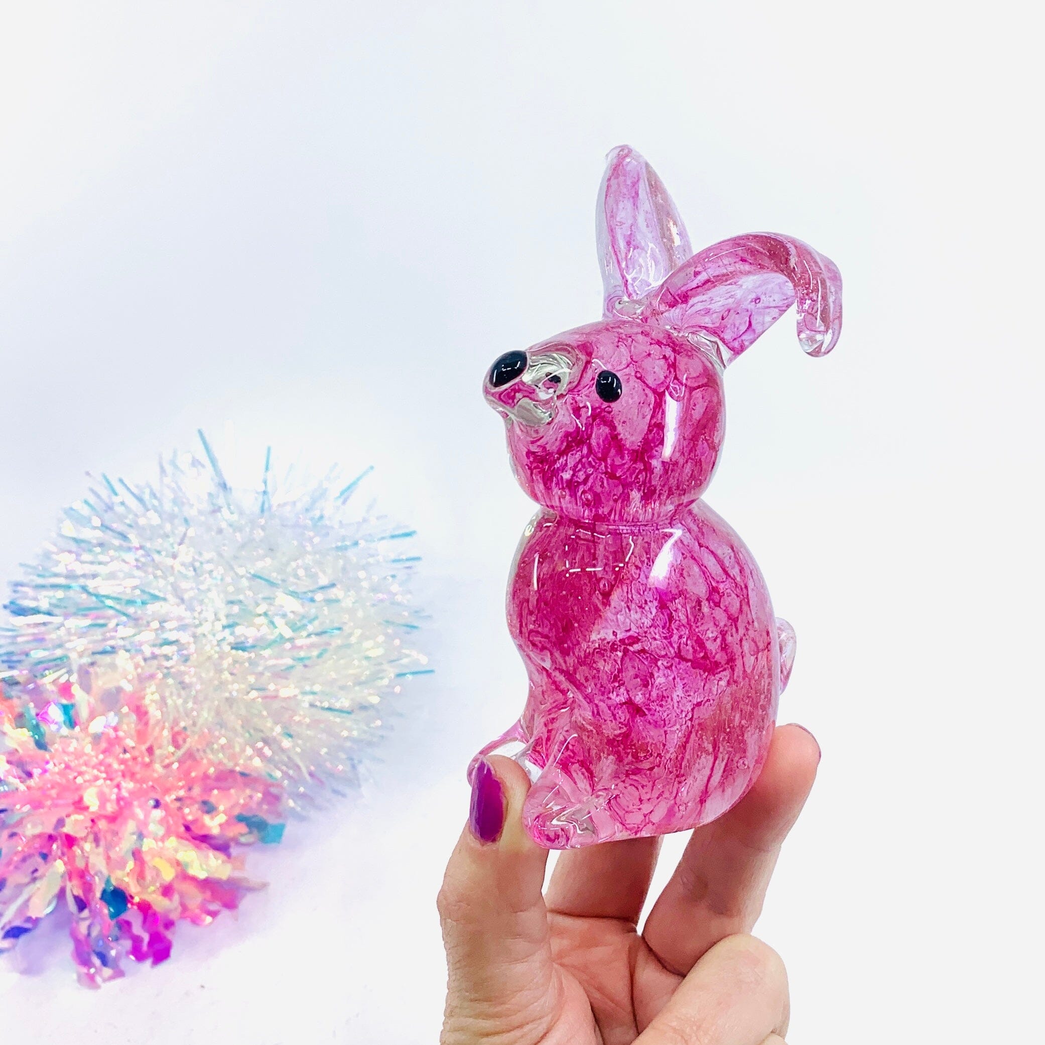 Baby Glass Bunny, Pink Rosie Pants - Luke Adams Glass Blowing Studio