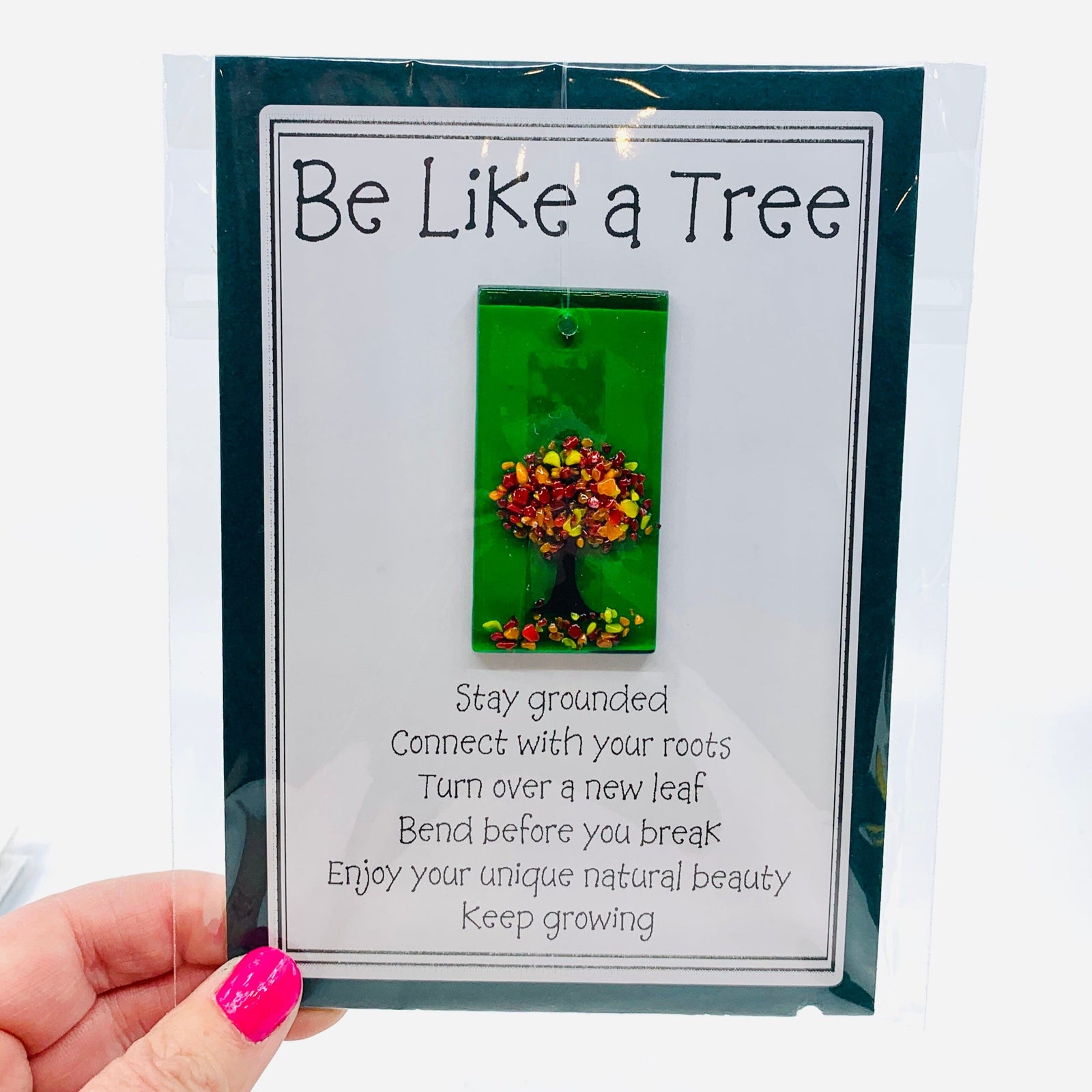 Fused Glass "Be Like a Tree” Suncatcher 20 Decor Glimmer Glass Gifts 