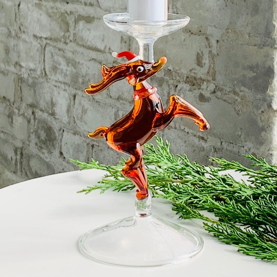 Glass Icon Reindeer Taper Holder Creative Co-Op 