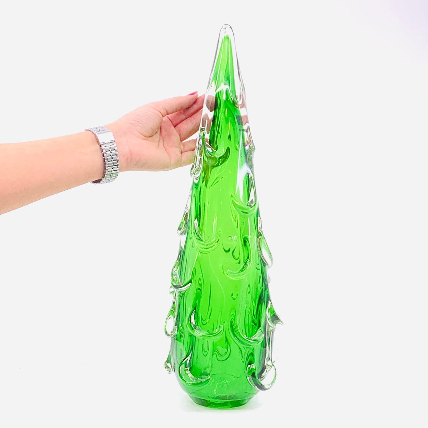 Snow Drift Blown Glass Tree, Green Large Diamond Star 