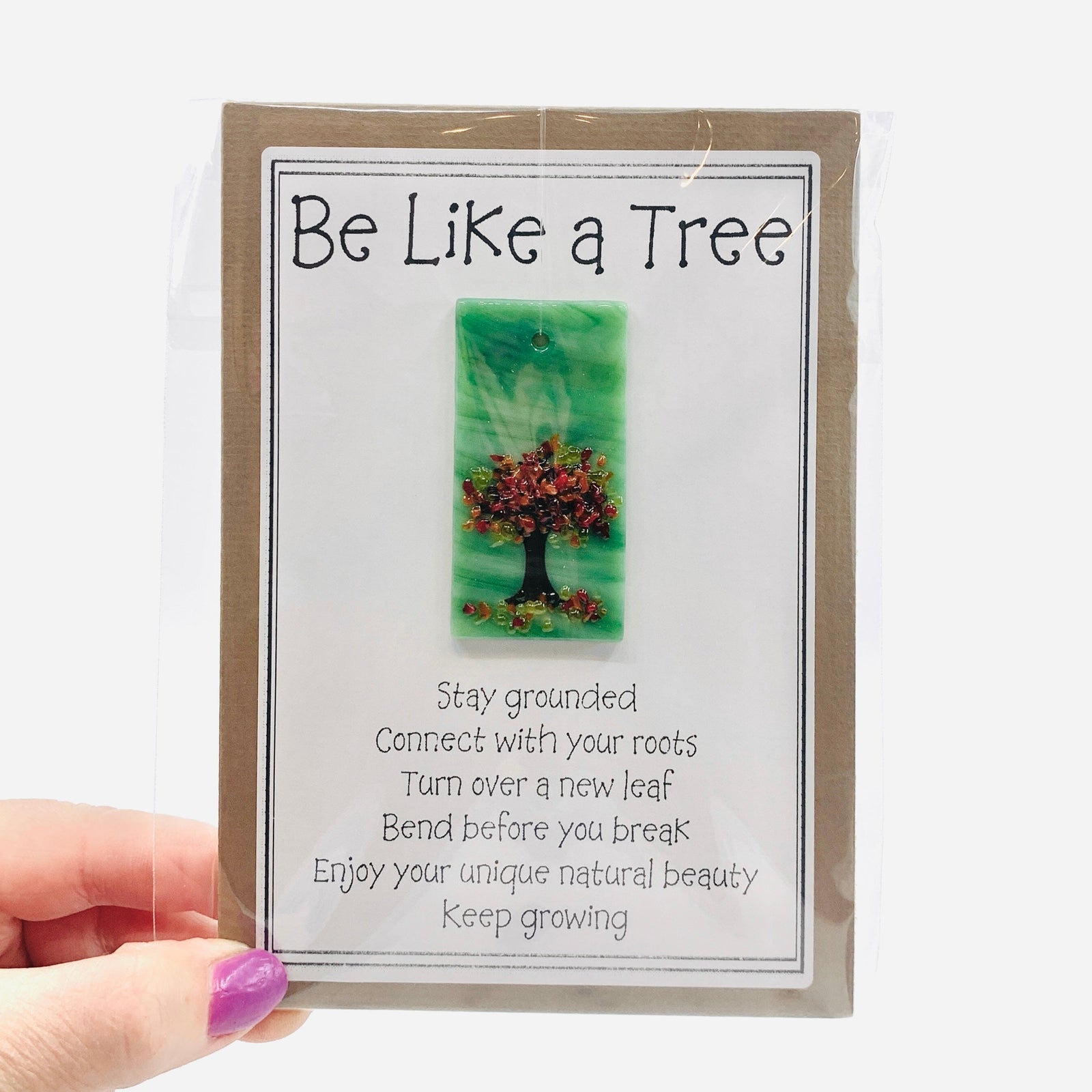 Fused Glass "Be Like a Tree” Suncatcher 9 Decor Glimmer Glass Gifts 