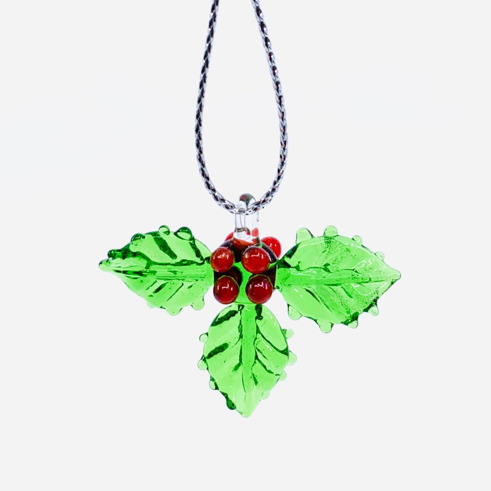 Tiny Glass Holly Ornament - 