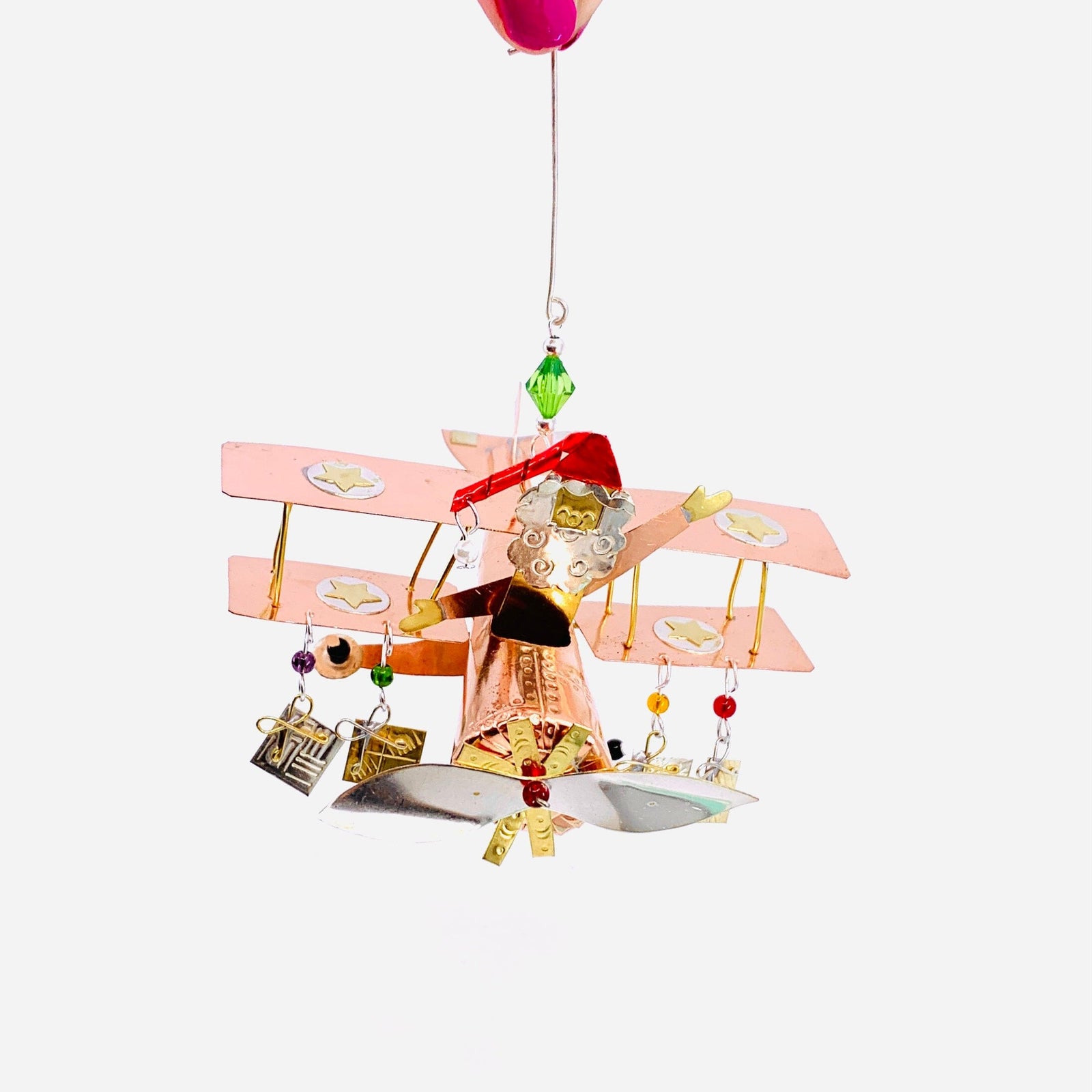 Mixed Metal Ornament, Biplane Santa 25 Miniature Pilgrim Imports 
