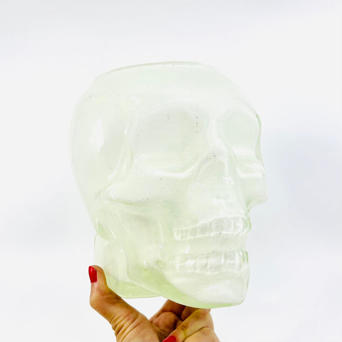 Hand Blown Glass Skull Vase, White Diamond Star 