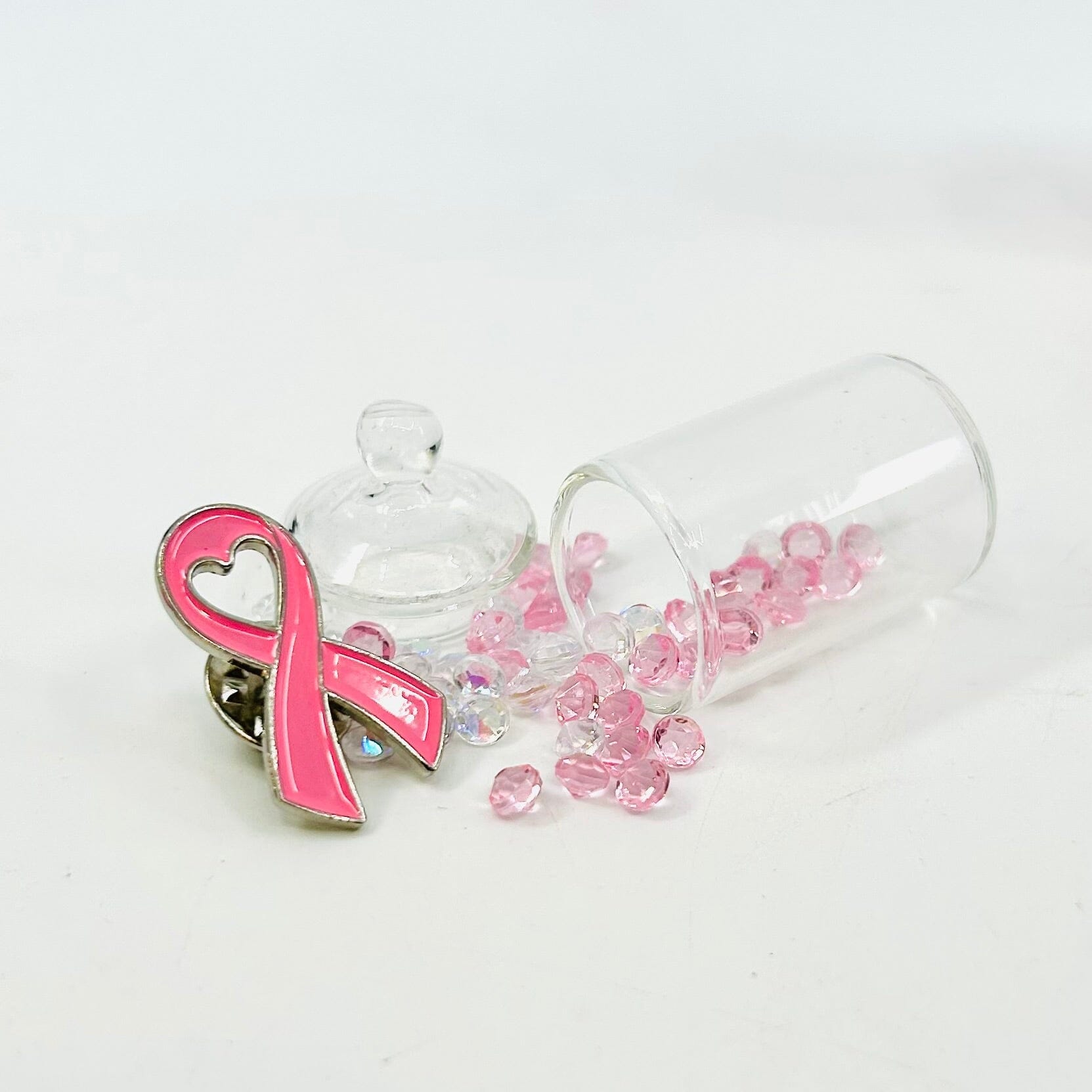 Breast Cancer Awareness, Tiniest Glass Ribbon Jar Miniature - 
