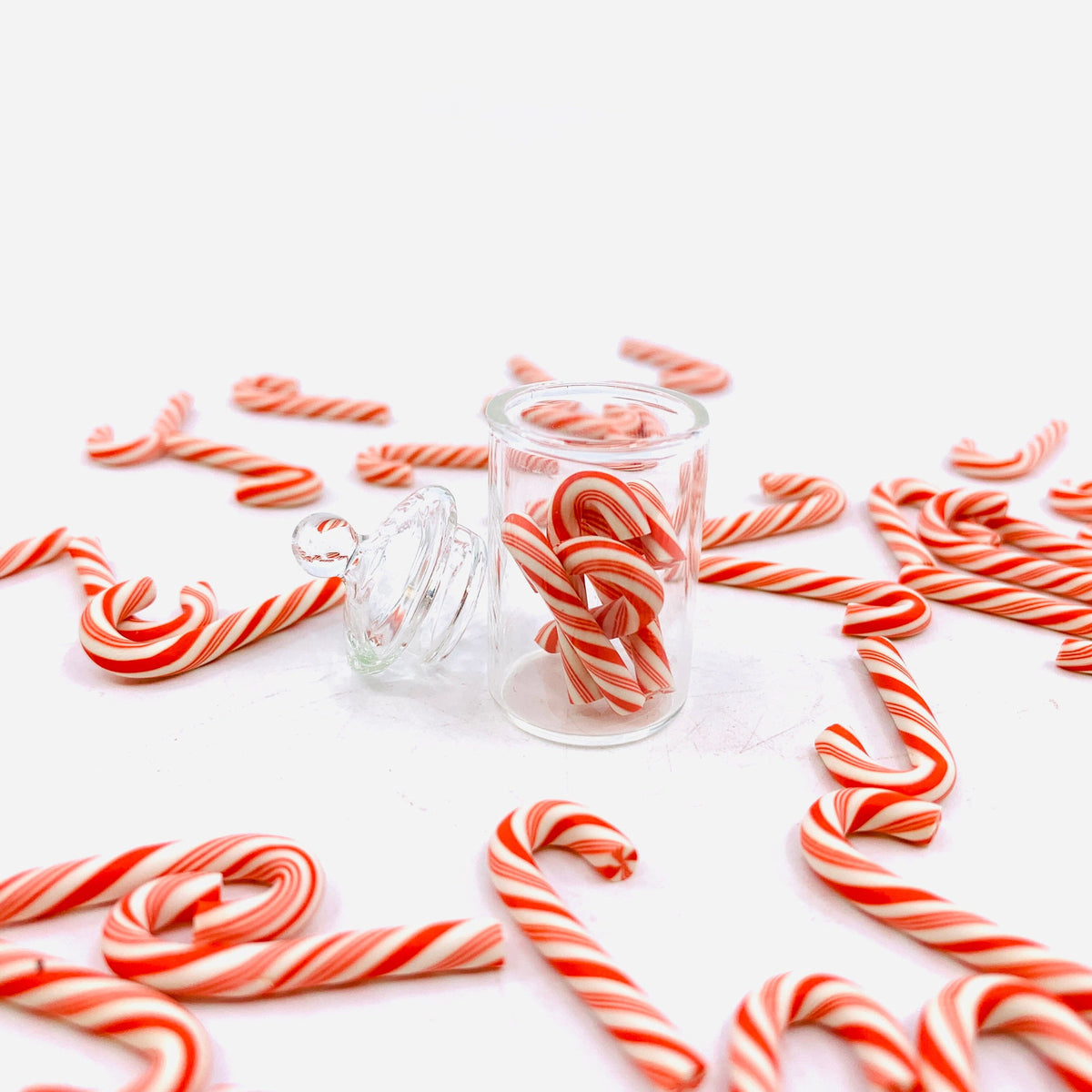 Tiniest Glass Jar of Red and White Candy Canes Miniature - 