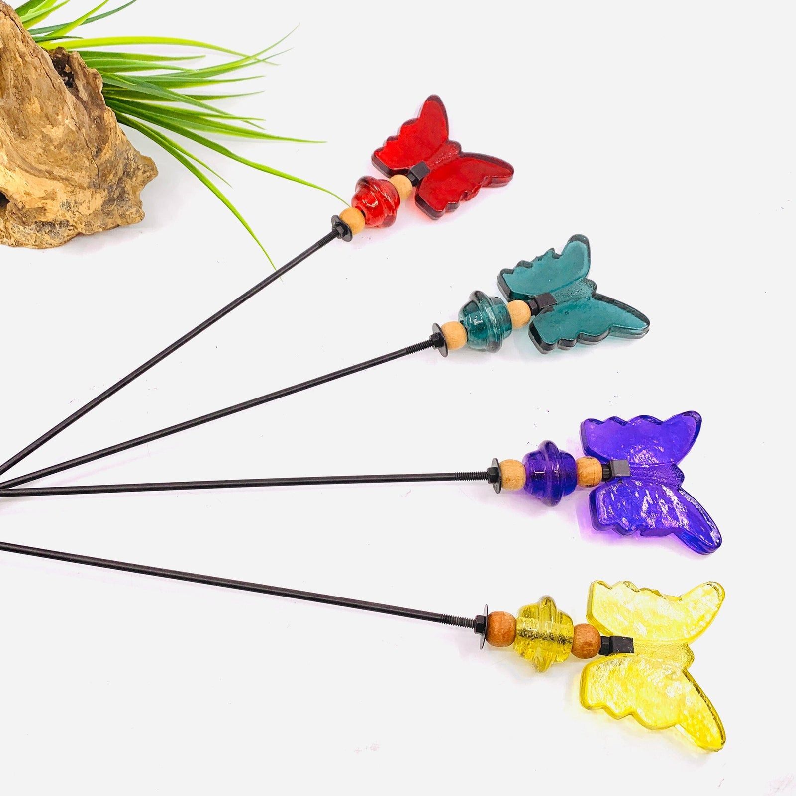 Large Glass Butterfly Garden Stakes, Lime Oak Street 