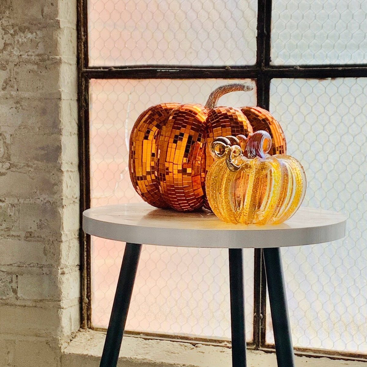 Mirror Ball Pumpkin, Orange Squat Diamond Star 