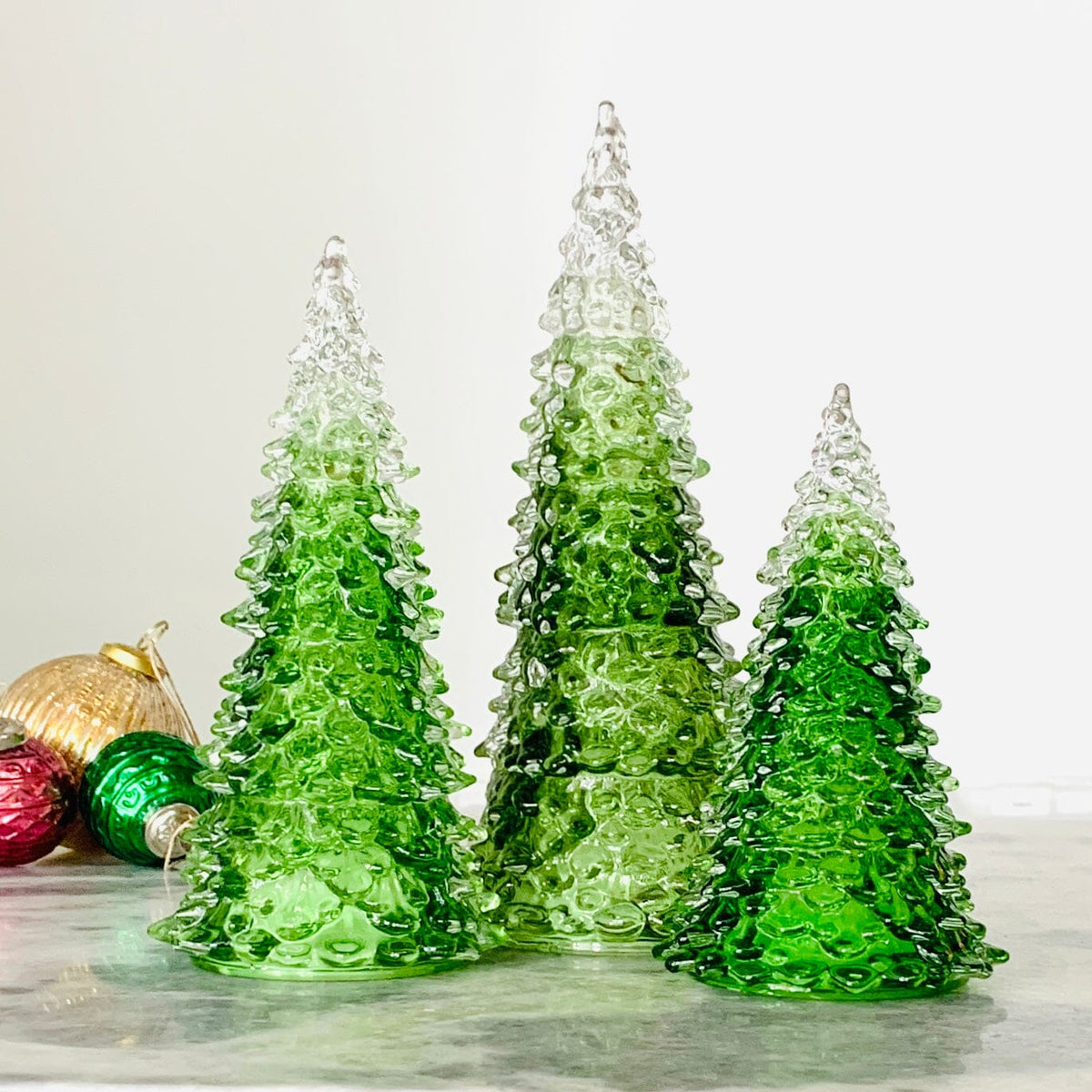 Green Blown Glass Tree Diamond Star 