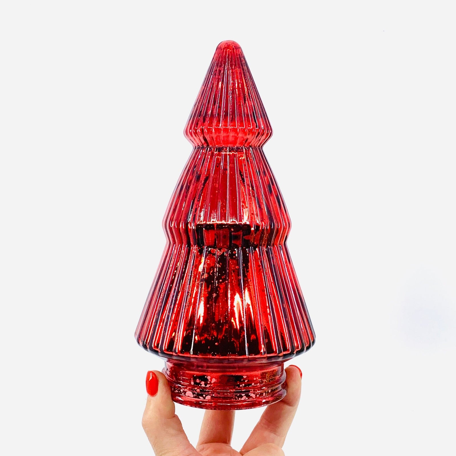 Mercury Glass Ribbed Tree 2, Red Diamond Star 