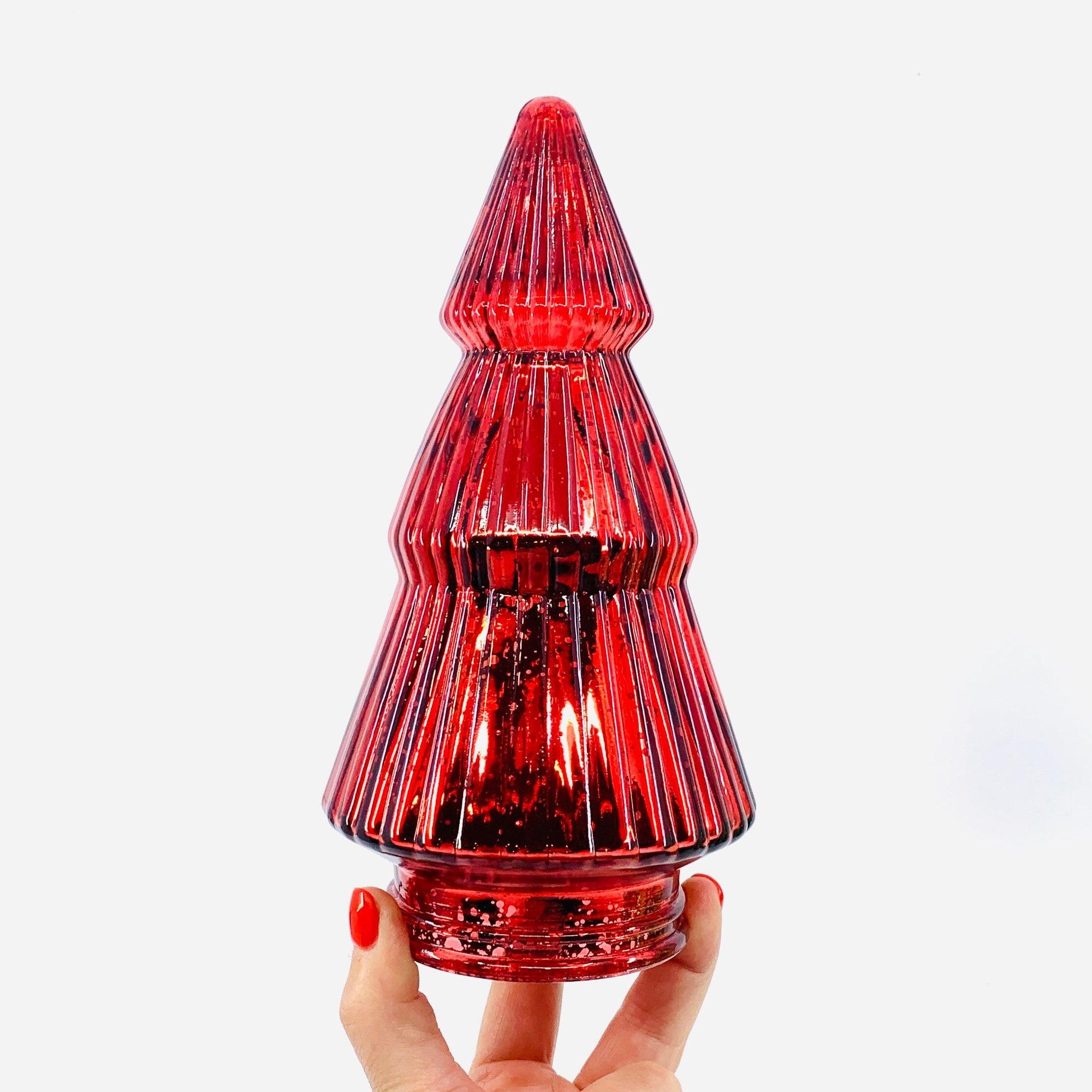 Mercury Glass Ribbed Tree 2, Red Diamond Star 