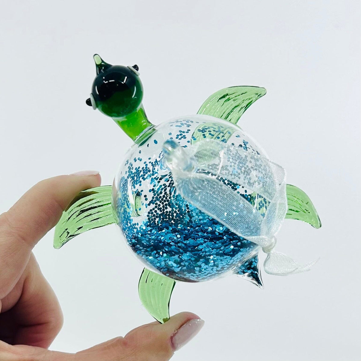 Blue Glitter Glass Sea turtle Ornament Decor Beachcombers 