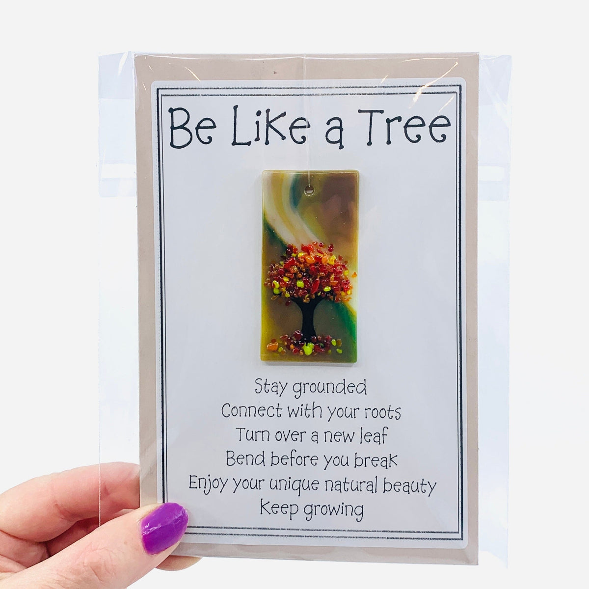 Fused Glass "Be Like a Tree” Suncatcher 43 Decor Glimmer Glass Gifts 
