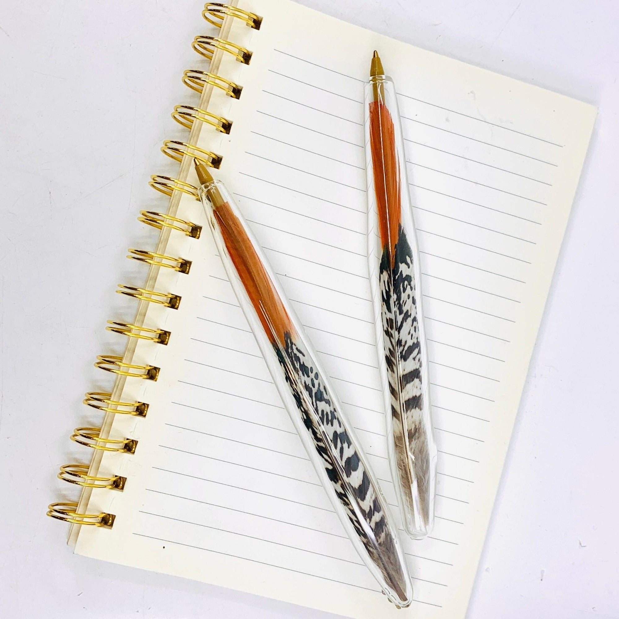 Handblown Glass Feather Pen, Orange White (Lady Amherst Pheasant) TriSymbolize Glass 