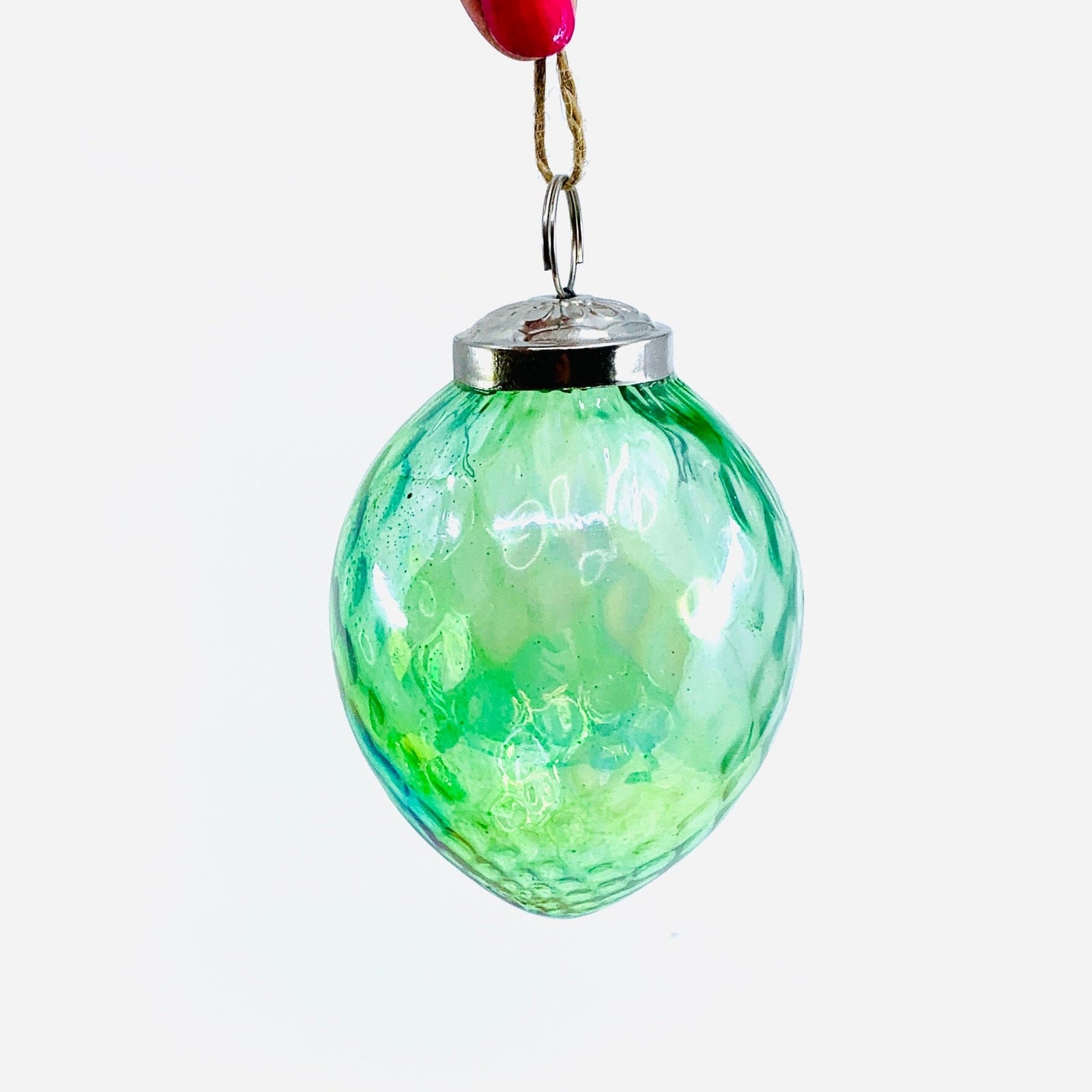 Optic Glass Oval Ornament 33, Lime India House Brass 