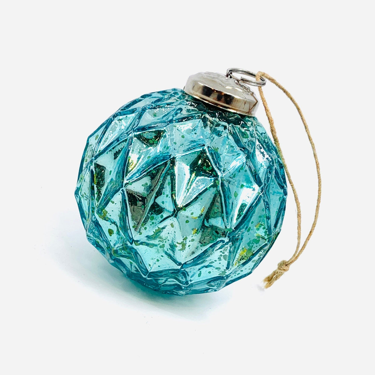 Glass Faceted Sphere Ornament 47, Aqua Ornament India House Brass 