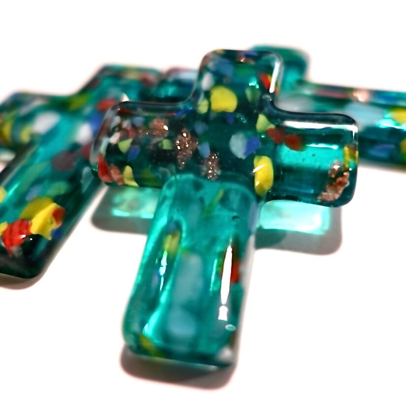 Glass Pocket Cross Miniature Shop Give Courage Teal 