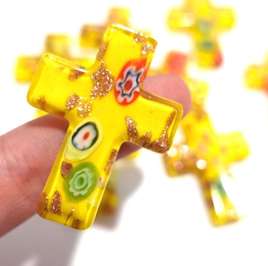 Glass Pocket Cross Miniature Shop Give Courage Yellow 