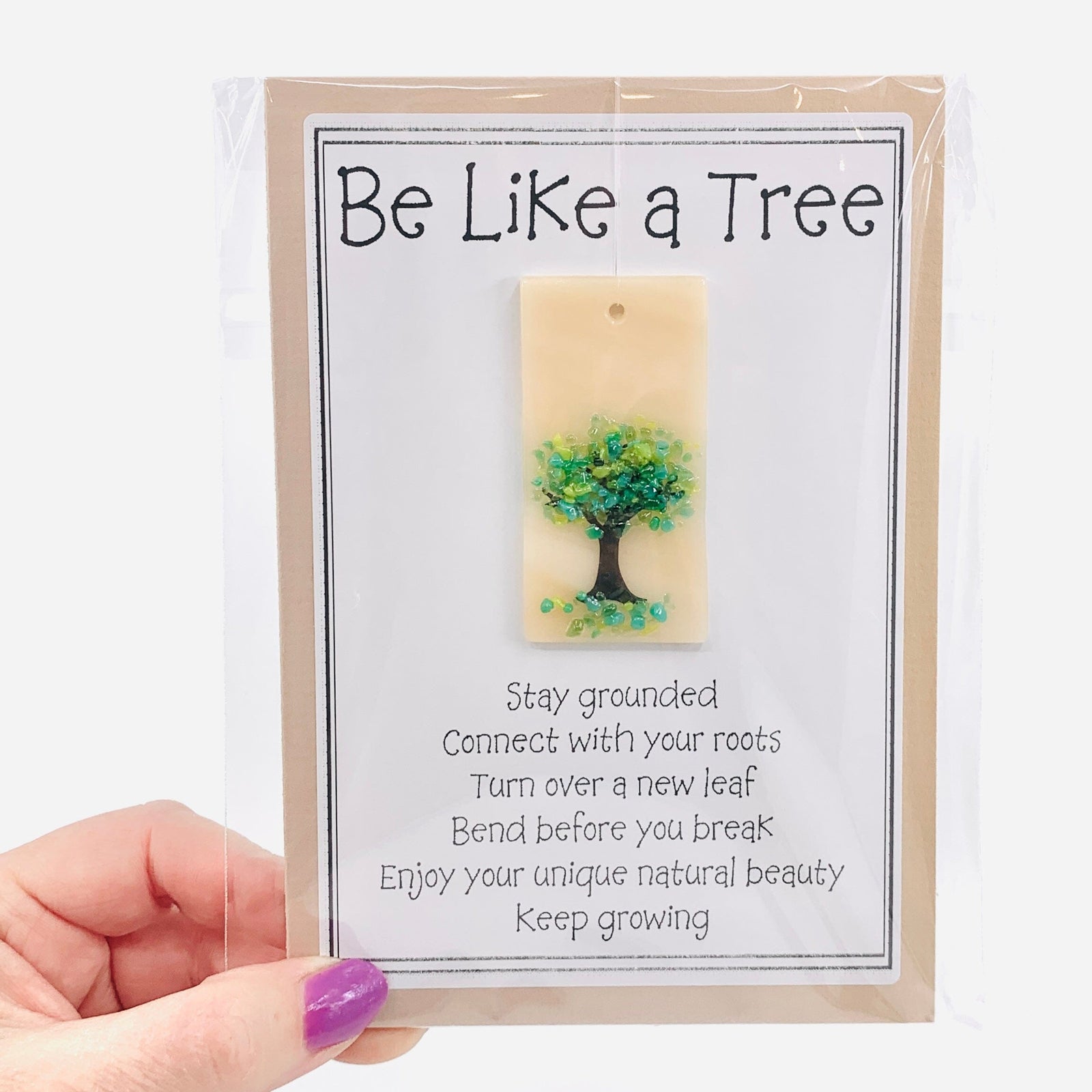 Fused Glass "Be Like a Tree” Suncatcher 34 Decor Glimmer Glass Gifts 