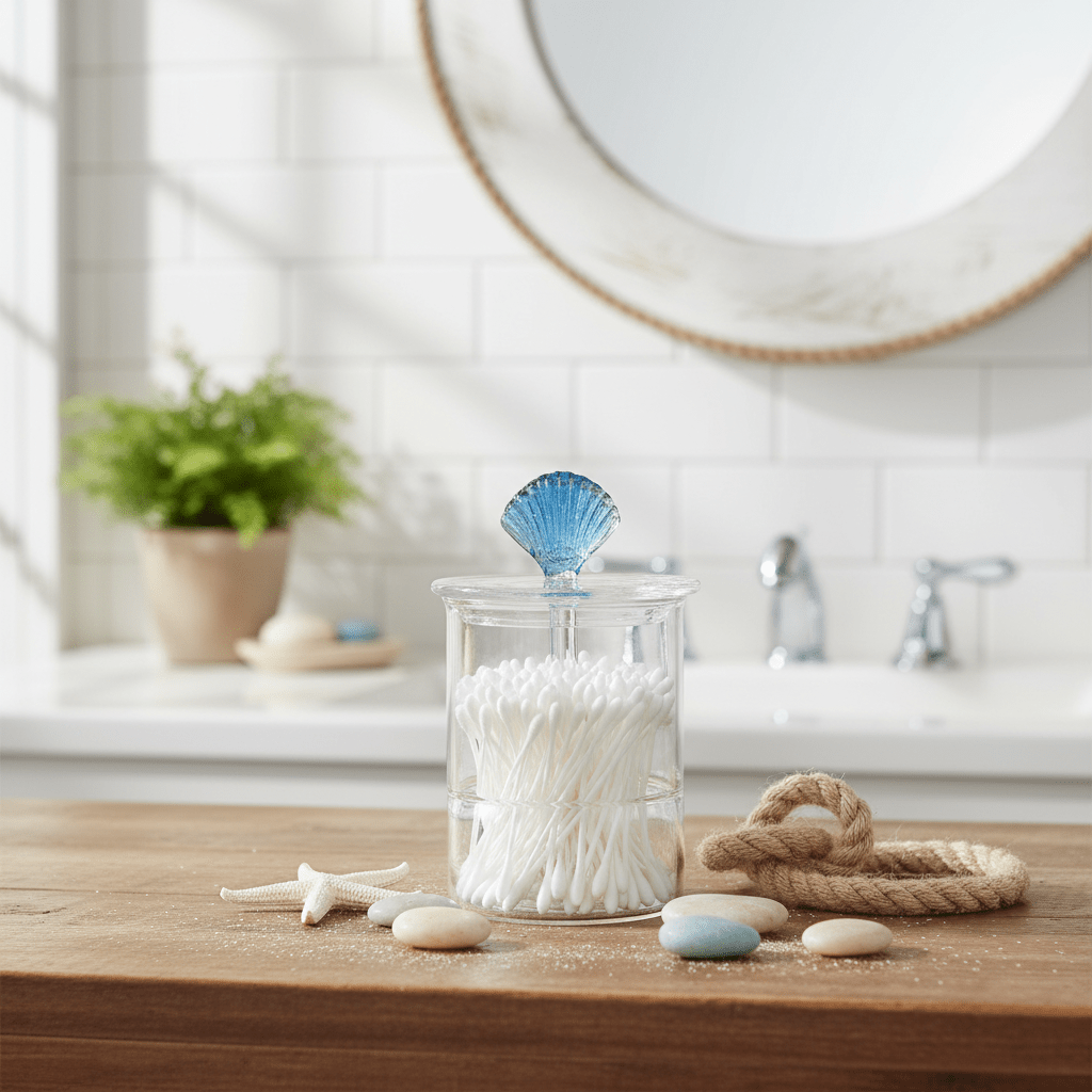 Blue Shell Toothpick or Cotton Swab Holder Decor Creative Co-Op 