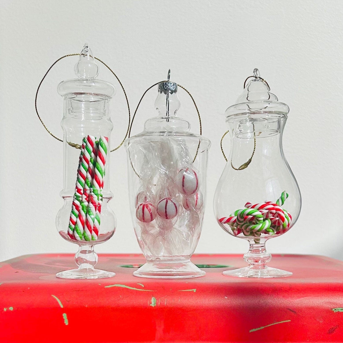Glass Candy Jar Ornament, Peppermint Sticks Decor Creative Co-op 