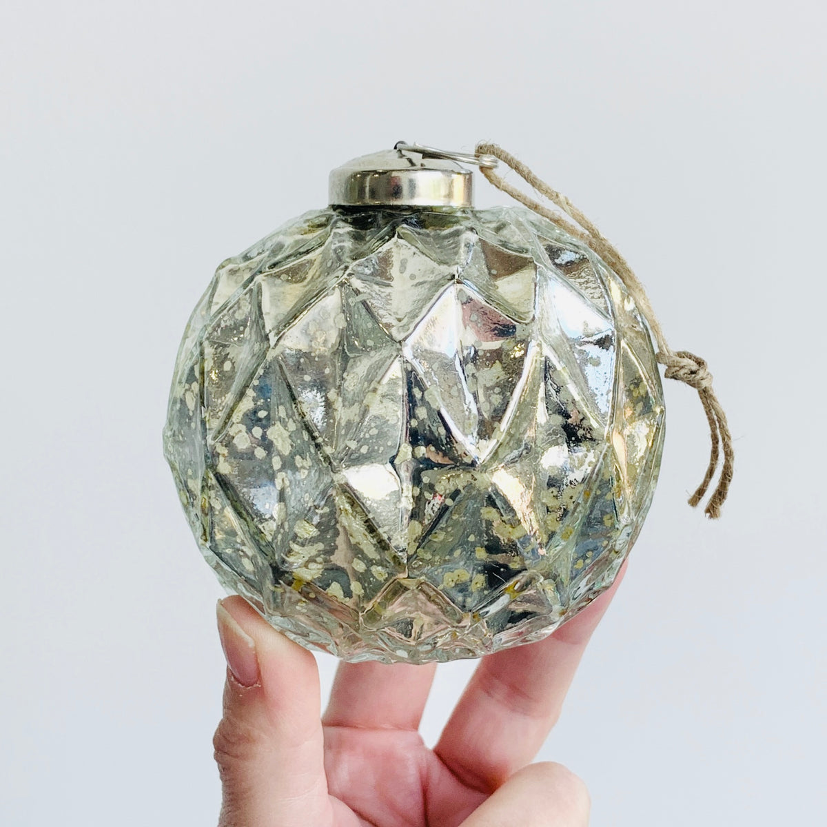Glass Faceted Sphere Ornament 53, Silver