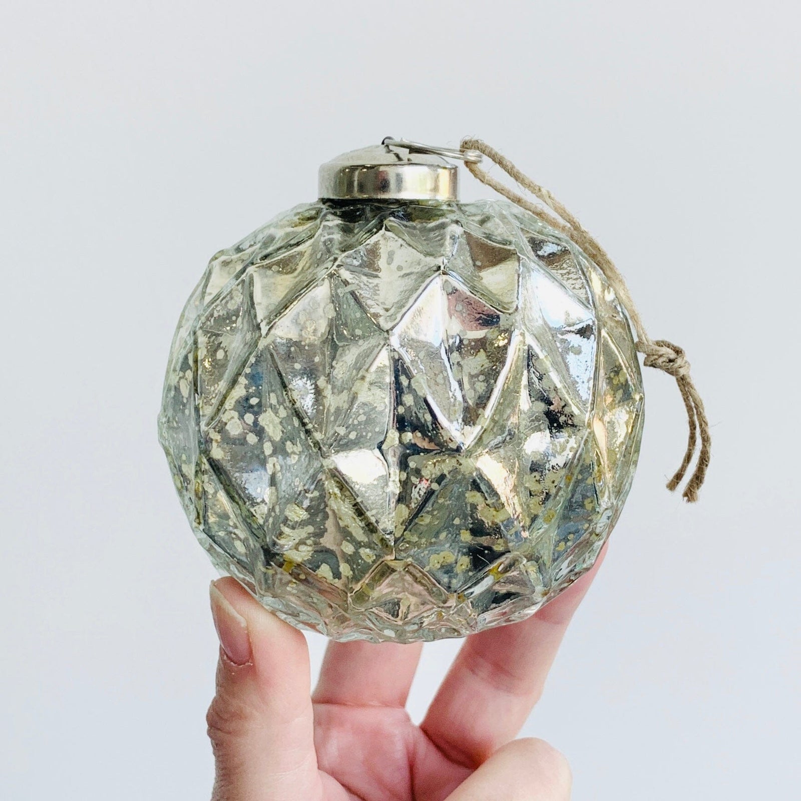 Glass Faceted Sphere Ornament 53, Silver Ornament India House Brass 