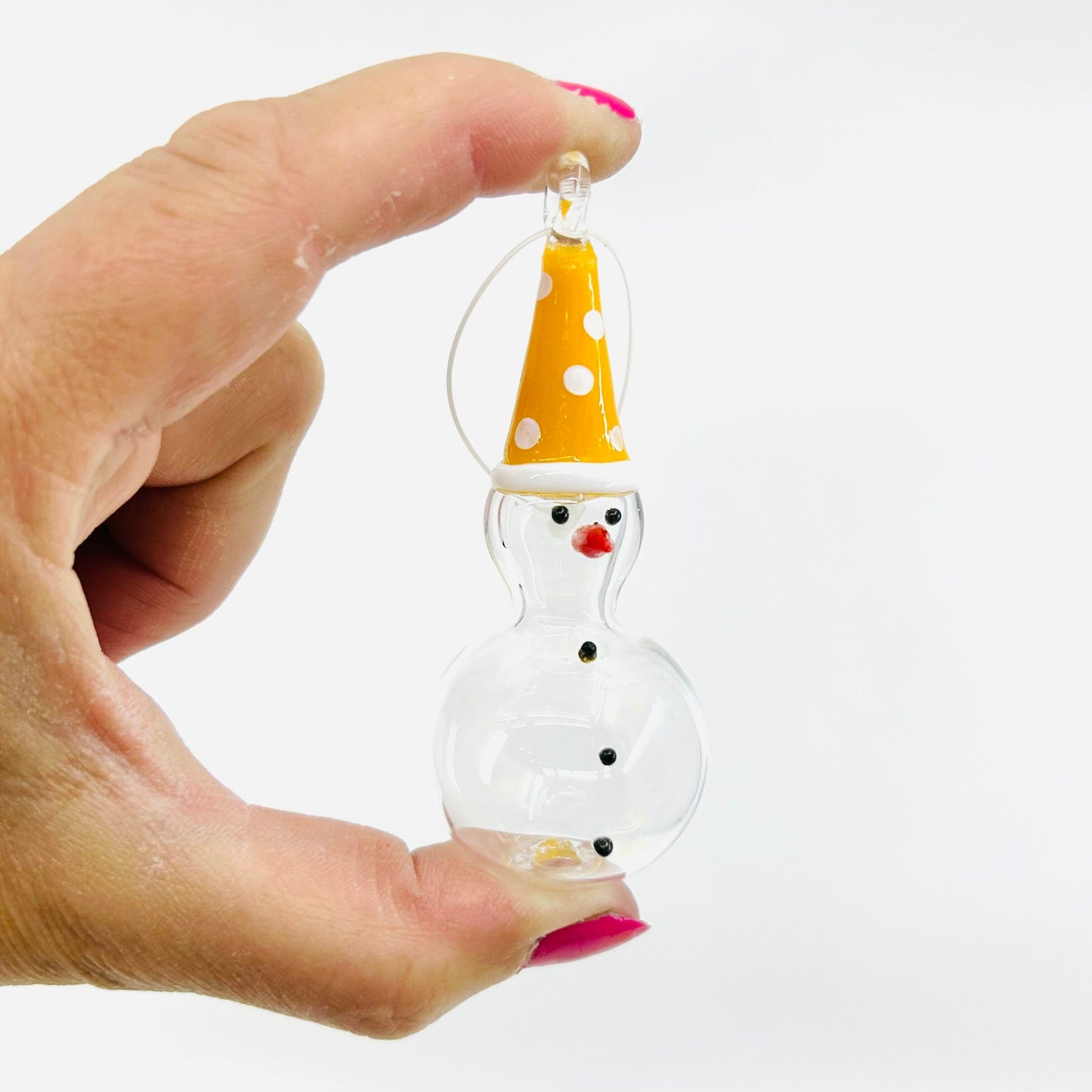 Handblown Snowman Ornament, Yellow Dot Ornament One Hundred 80 Degrees 