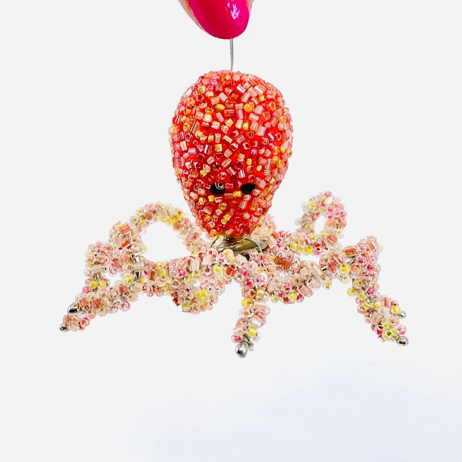 Glass Bead Octopus Ornament, Coral Miniature C&F Enterprises 