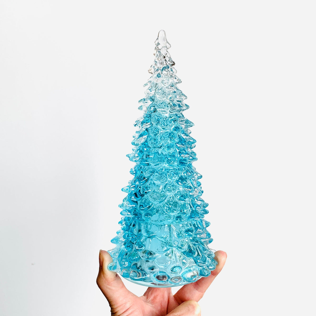 Ice Blue Blown Glass Tree Diamond Star Medium 