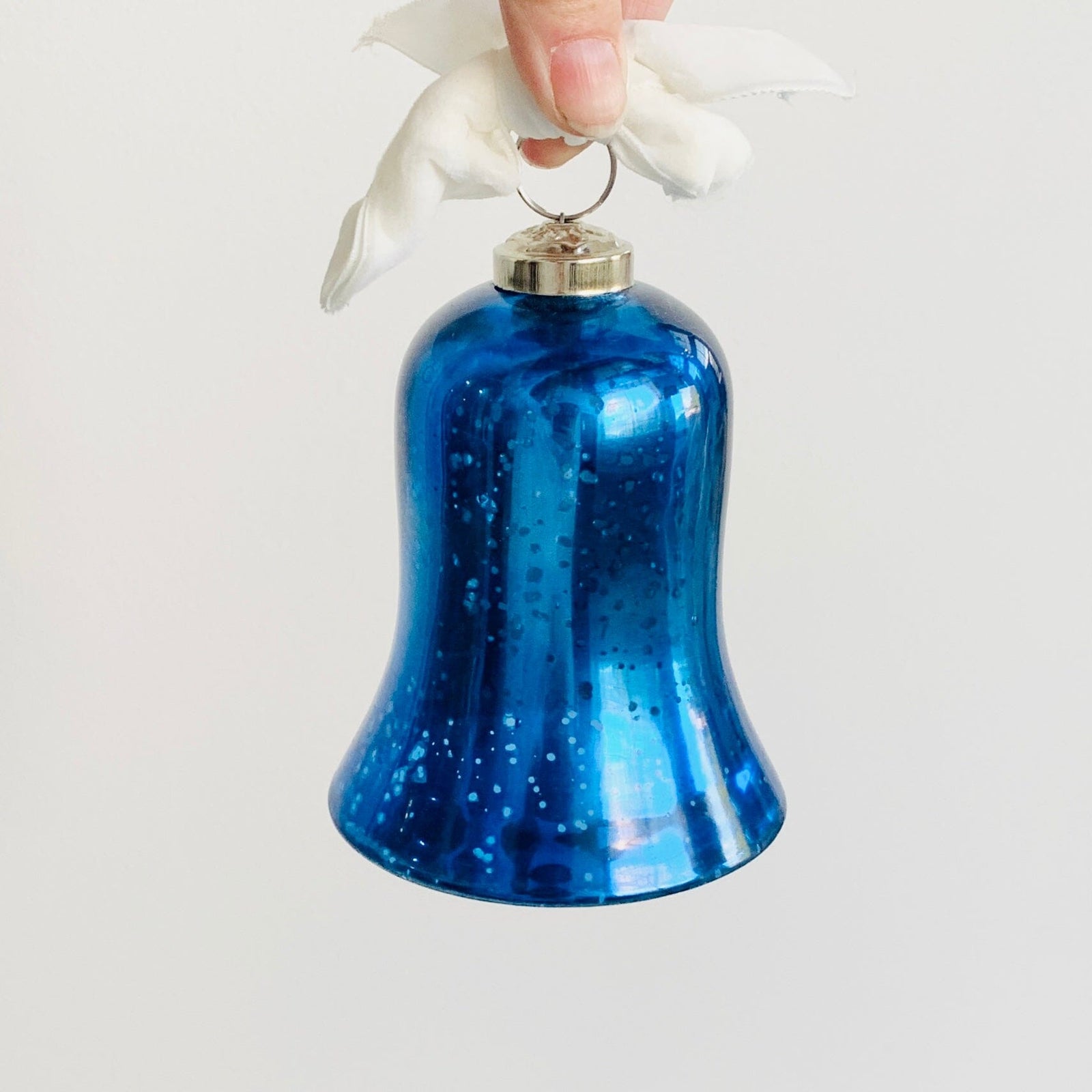 Mercury Glass Bell, Blue Decor India House Brass 
