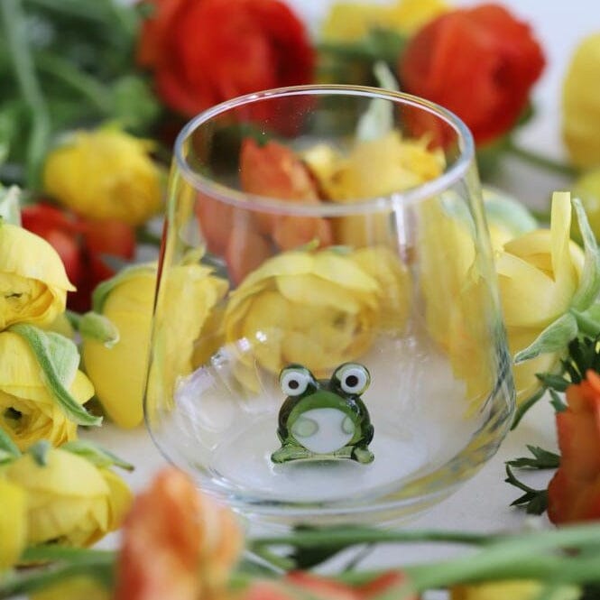 Tiny Animal Wine Glass, Frog Decor MiniZoo 