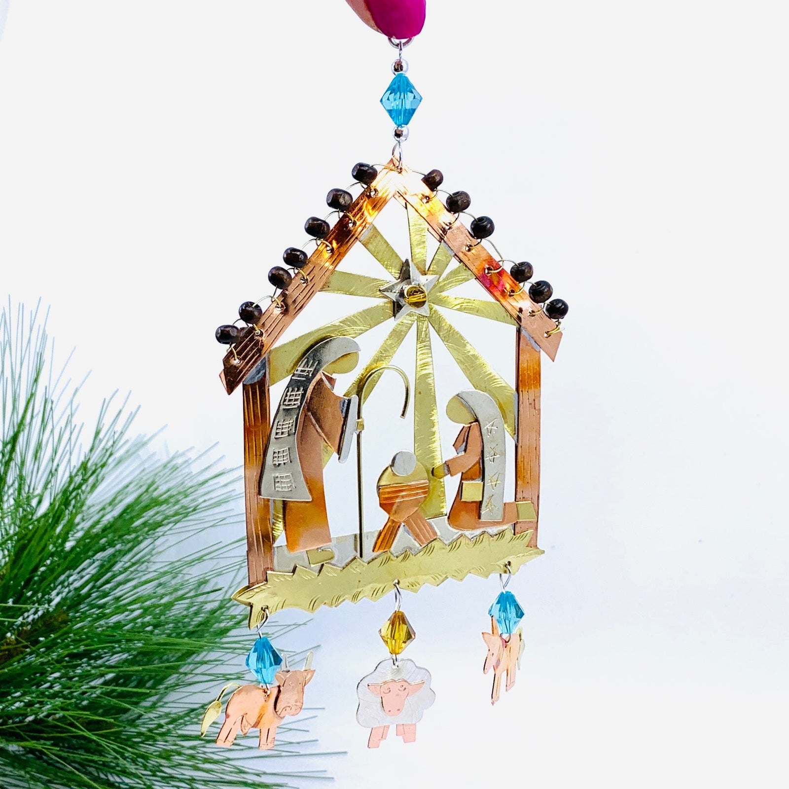 Mixed Metal Ornament, Peaceful Manger 8 Ornament Pilgrim Imports 