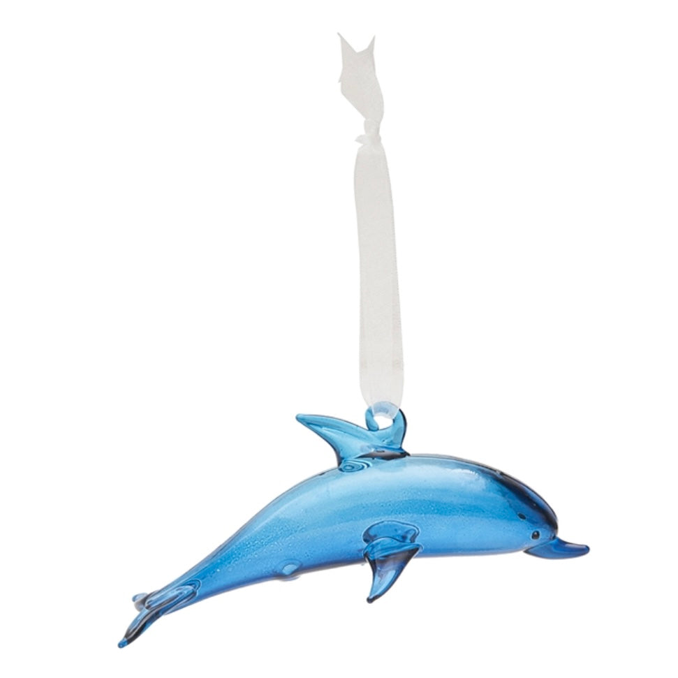 Ribbon Glass Ornament 26, Blue Dolphin