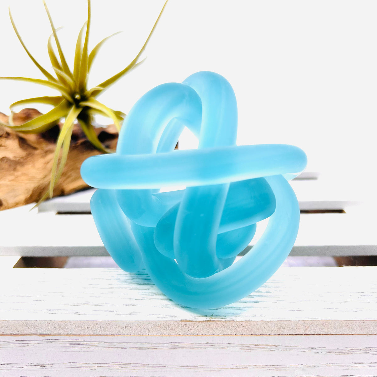 Glass Knot Paperweight Frosted Teal Decor Beachcombers 