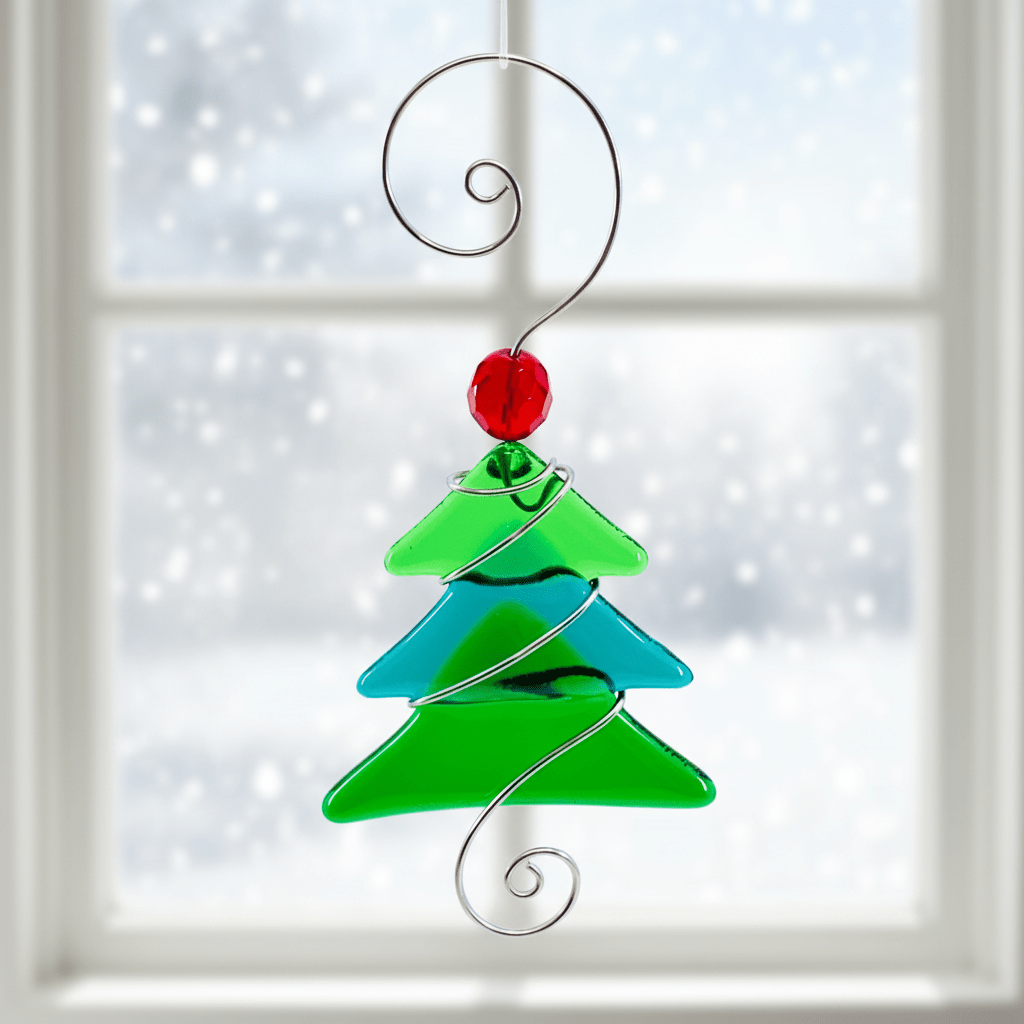 Small Fused Glass Tree, Green Ornament Haywire Art 