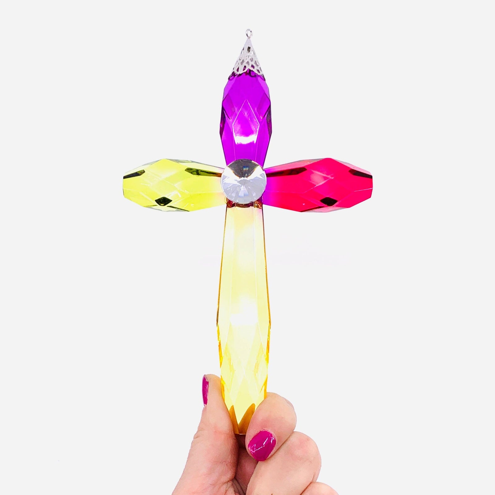 Acrylic Rainbow Cross Ornament, Flower Decor GANZ 