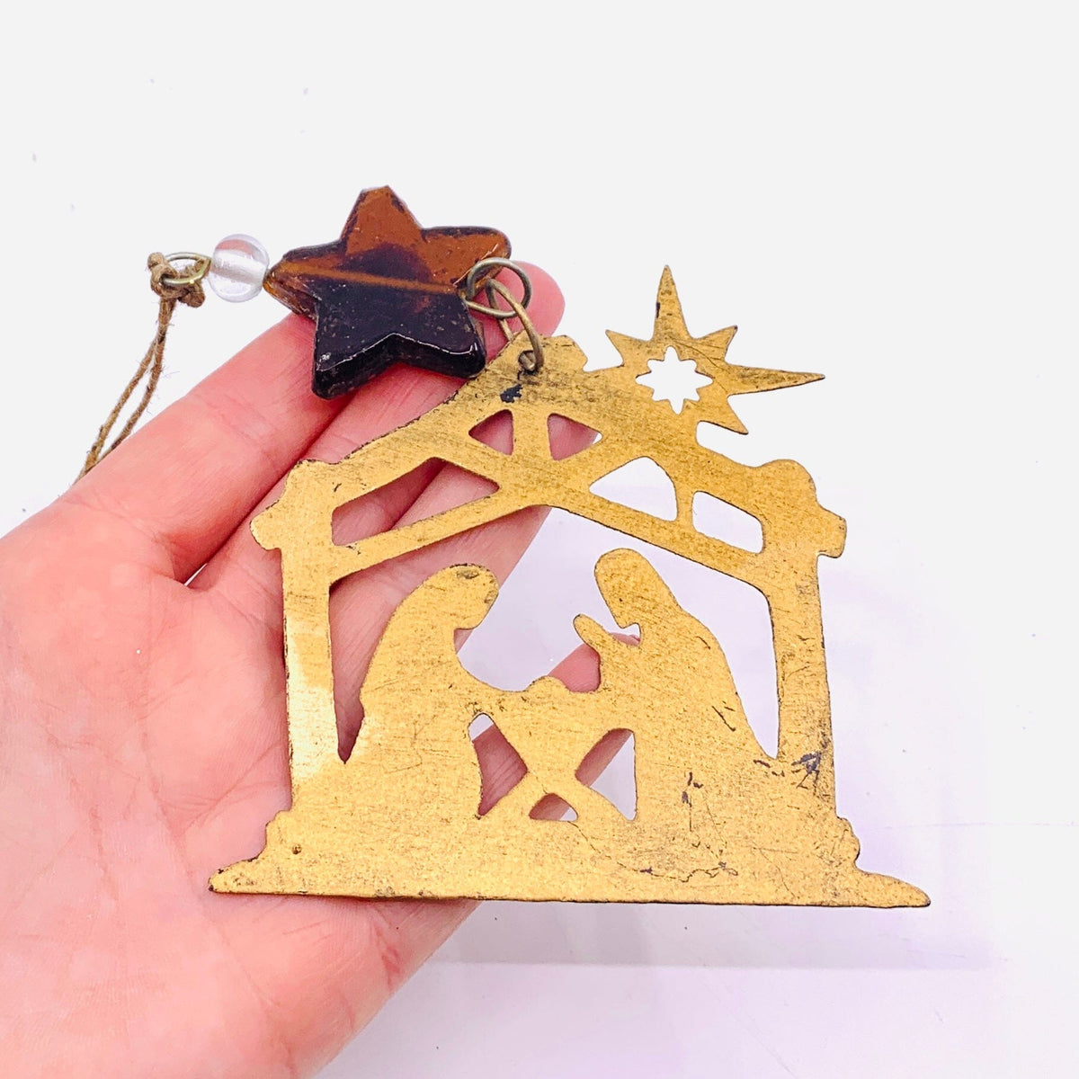 Metal Nativity Ornament with Glass Star Ornament GANZ 