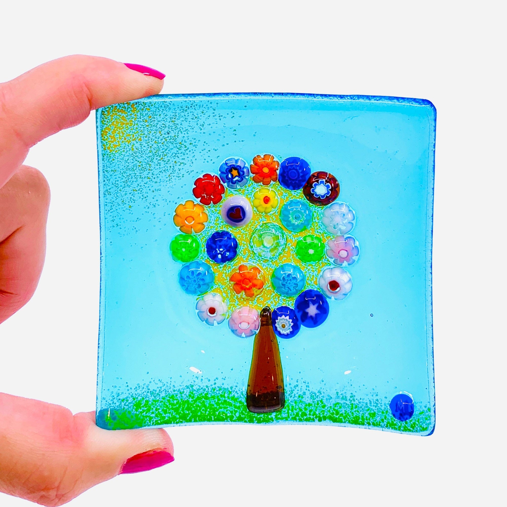 Tree of Life Murano Plate 6 Turquoise Gage Inc, LLP 