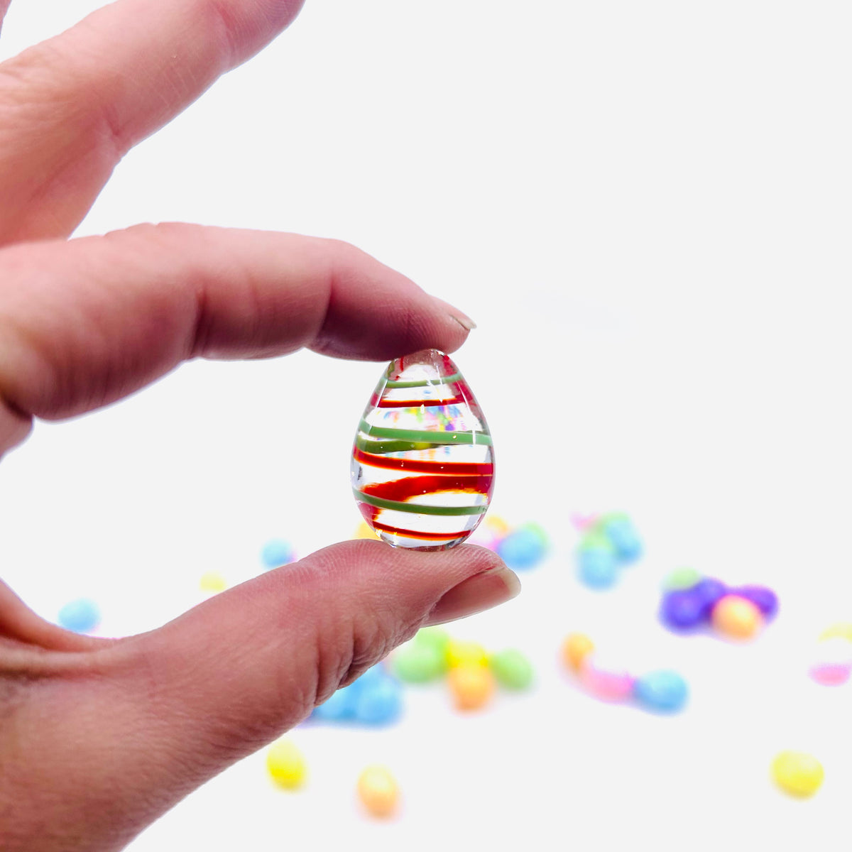 Mini Glass Egg-stravaganza 3 Red and Green Swirl