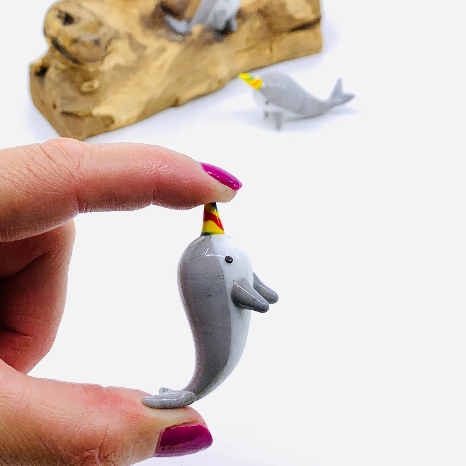Tiny Glass Narwhal Gray, 106 Miniature - 