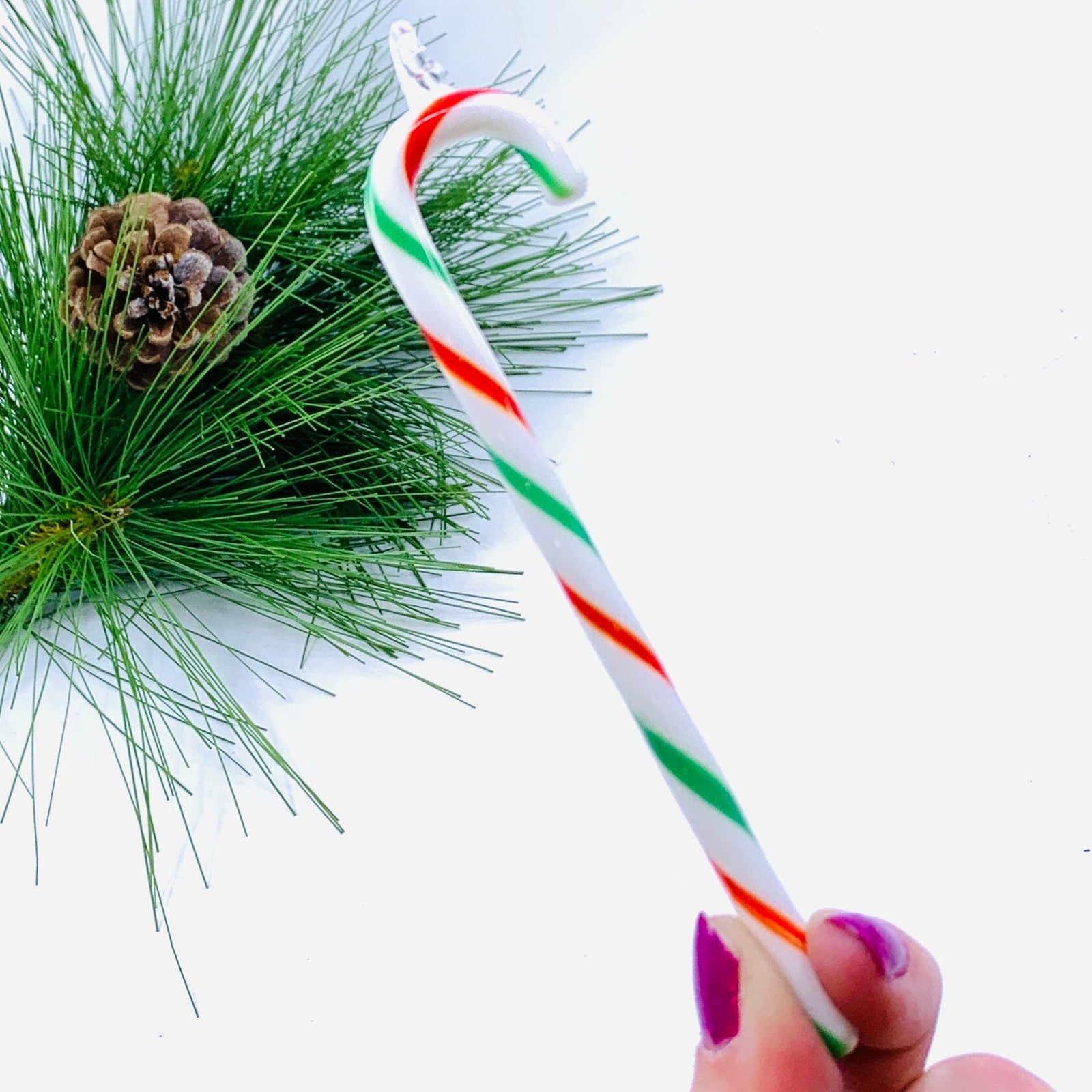 Glass Candy Cane Ornament 239, Spearmint Holiday - 